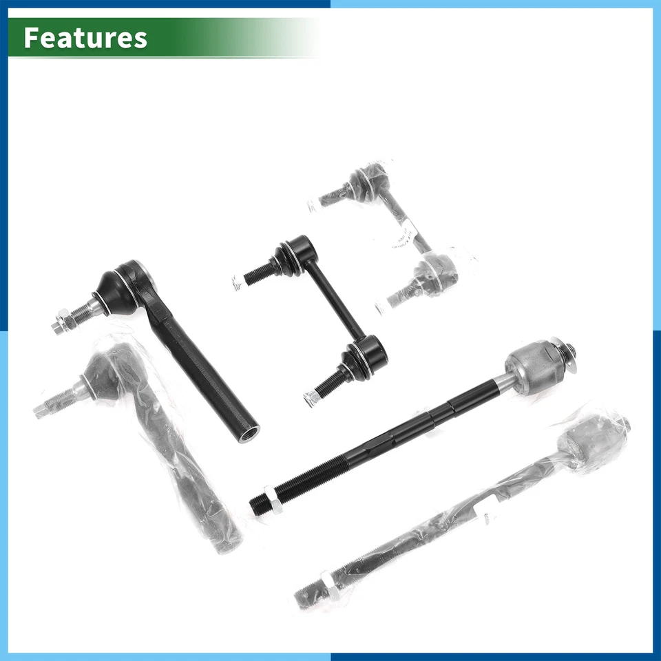 6Pc Front Suspension Kit Outer Inner Tie Rod Ends Sway Bar Link for Hummer H3 - Image 4 of 4