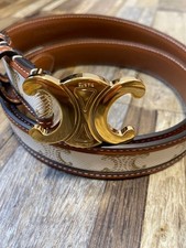 CELINE White Triomphe Leather Belt 85 with Box