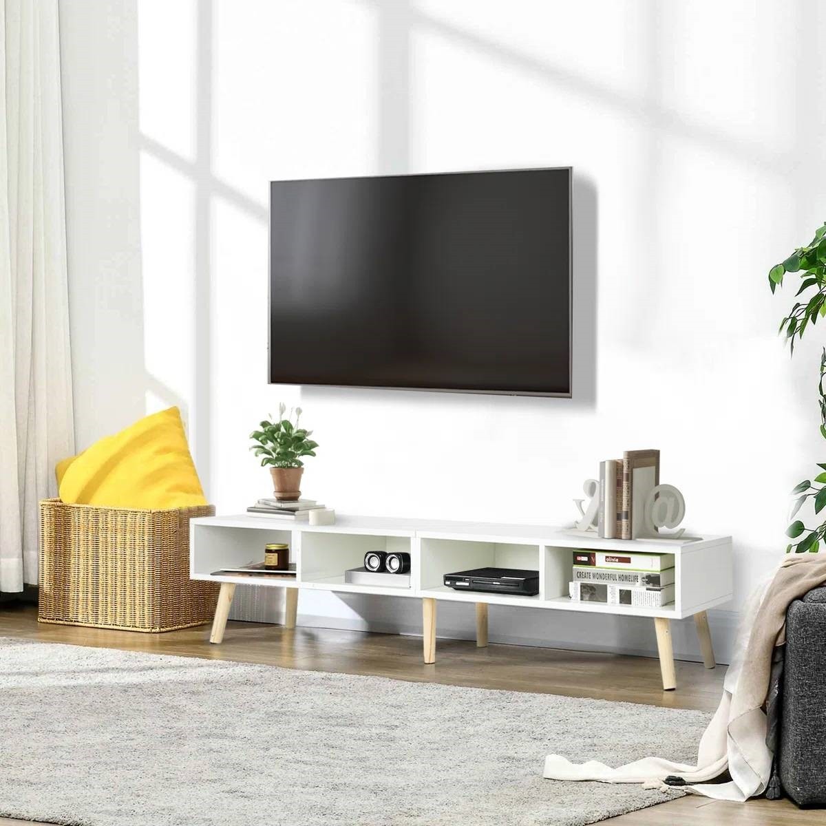 In White With Wood Legs For Tvs Up To 65-inch
