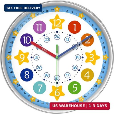 Large Kids Wall Clock 16 Inch Silent Non Ticking Quartz Battery Operated Dec