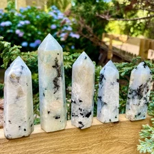 Rainbow Moonstone Tower Healing Crystal Wand Obelisk Specimen Home Decor