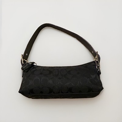 Vntg COACH Hamptons Signature East West Demi Black Baguette Bag Y2K Preppy EUC