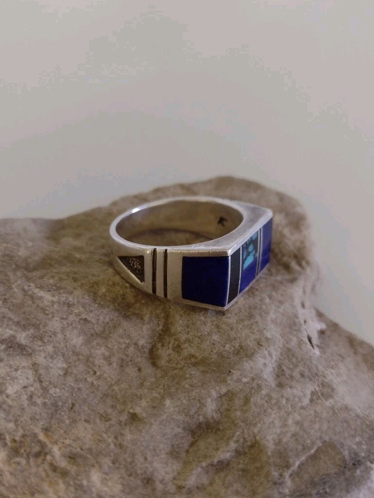  RAY TRACEY Sterling Silver & Inlaid Gemstones Ring - Size 9.5 - SPECIAL PIECE  View 5