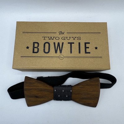 The Two Guys' Bow Tie Company Hand Made Wooden Bow Tie Gray Center Adjustable