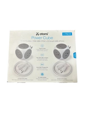 2 Atomi Power Cubes (3) AC Outlets + 12W USB-C Port + (2) Smart USB Ports NOB