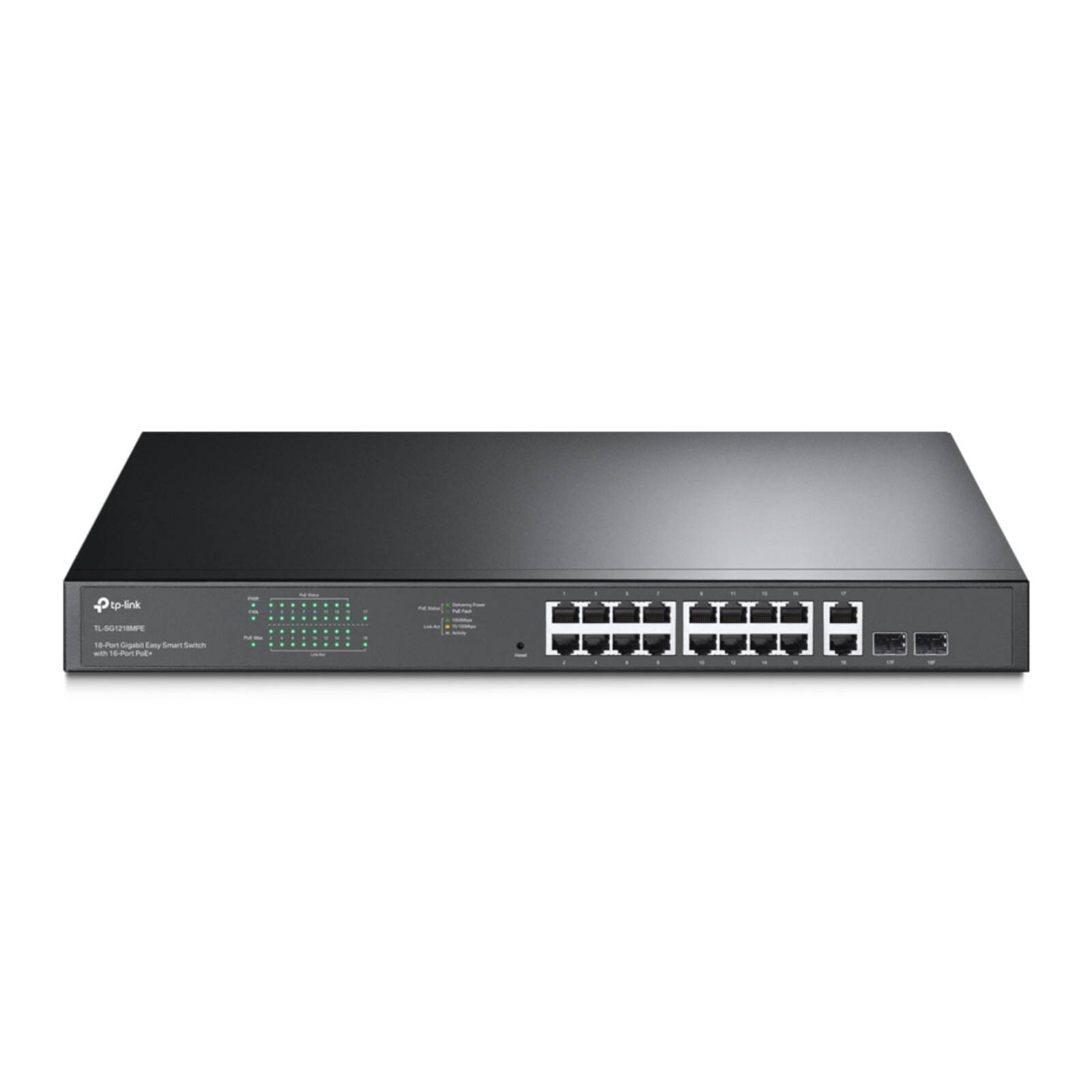TP-LINK 16-Port Gigabit PoE+ Easy Smart Switch, 2 SFP Ports, Rackmountable - (TL