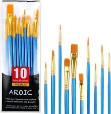 10 Pcs Artist Paint Brush Set Nylon Hair Watercolor Oil Acrylic Painting