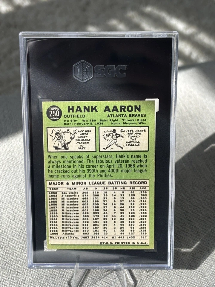1967 Topps - Hank Aaron #250 - SGC 6 EX/NM HOF - Atlanta Braves - Hammerin’ Hank Foto 2 de 2