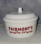 Vintage Milkglass Advertising Butter Dish Fairmont's Better Patty Roll Butter
