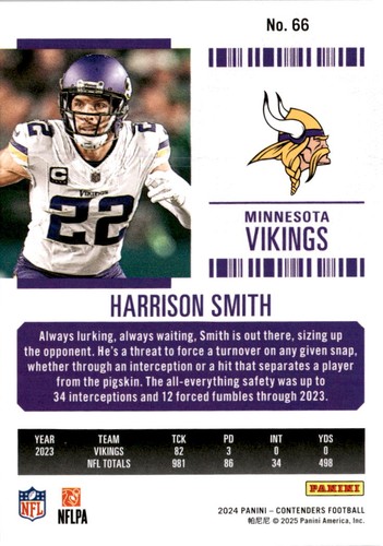 2024 Panini Contenders #66 Harrison Smith Mojo Minnesota Vikings - Imagen 2 de 2