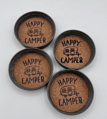 Mason Jar Lid Coaster - Happy Camper - 4 pc Set - Picture 1 of 3