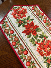Handcrafted - Quilted Table Runner- Ornaments Christmas Flowers NEW 2025