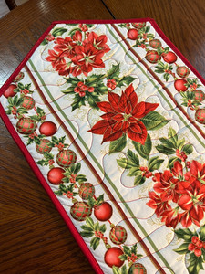 Handcrafted - Quilted Table Runner- Ornaments & Christmas Flowers NEW 2025
