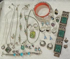 Vintage STERLING Silver Native Rings Bracelets Jewelry Lot * 394 Grams