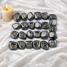 Hematite Rune Stones Set   25 Engraved Gemstone Runes Natural Crystal