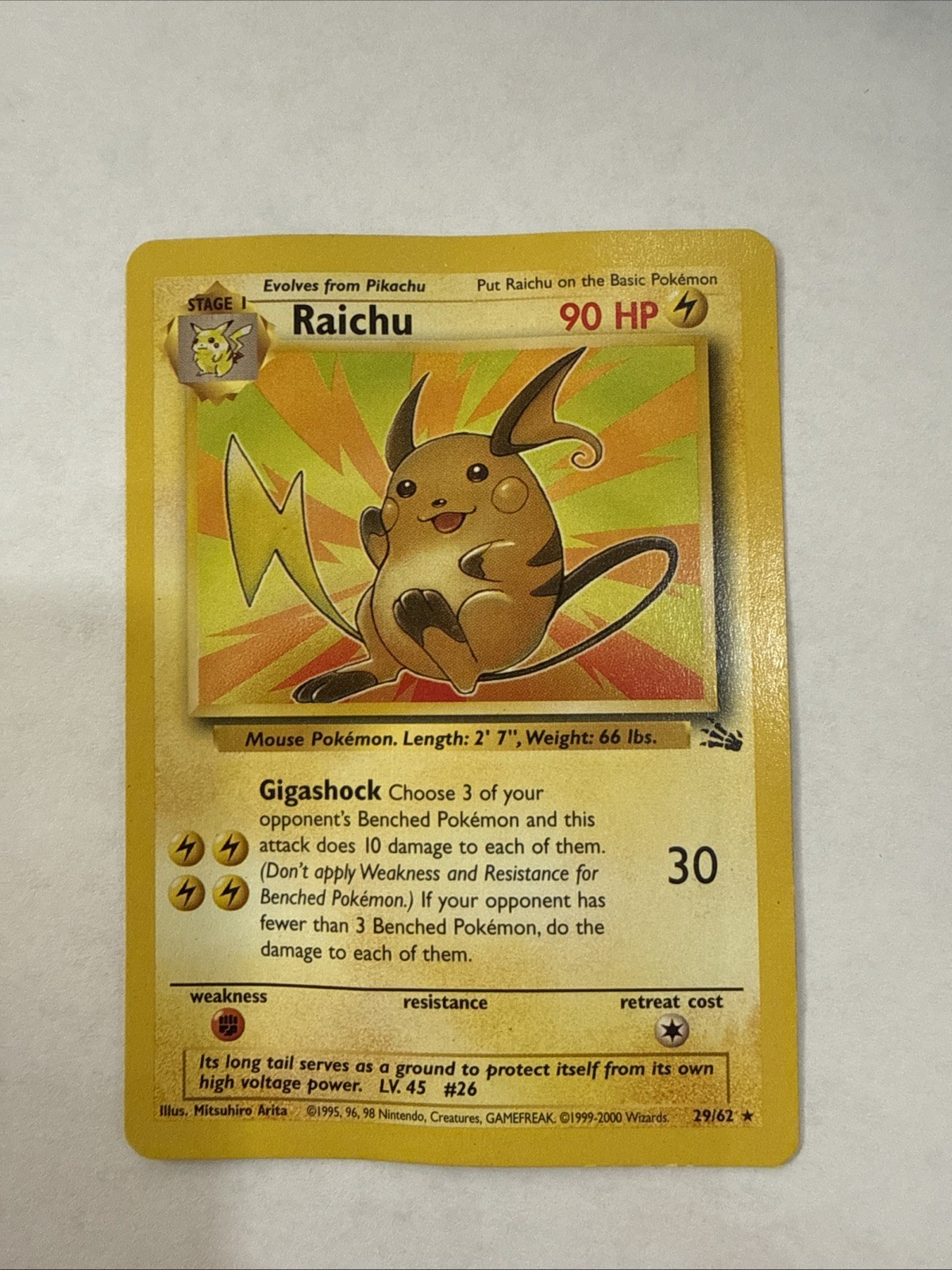 LP+ Raichu 29/62  - Pokemon Card TCG Wotc Nintendo  Vintage Fossil Rare 
