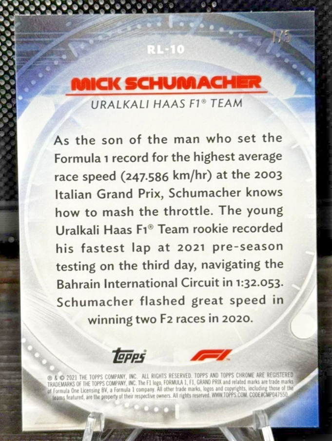 2021 Topps Chrome Formula 1 Mick Schumacher RC Rookie RedLiners