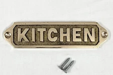 Solid Brass Kitchen Door Sign Plaque 13cm Vintage Style Plate with Screws