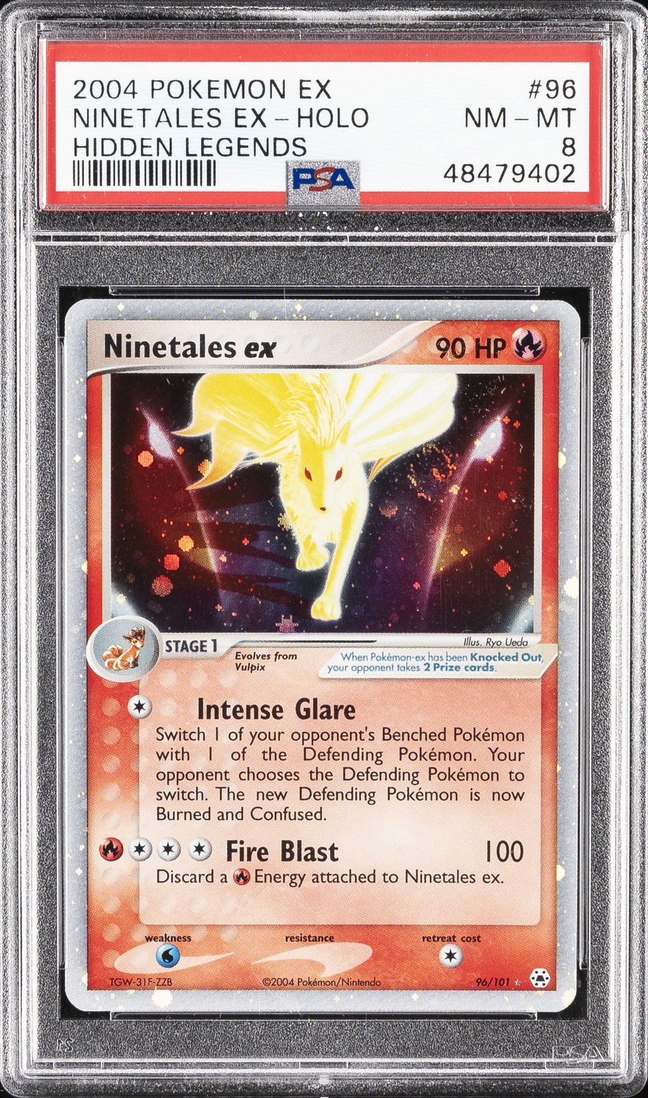 2004 POKEMON EX HIDDEN LEGENDS #96 NINETALES EX-HOLO PSA 8