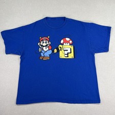 Vintage 2002 Nintendo Shirt Men L/XL Blue Raccoon Super Mario Question Block Tee