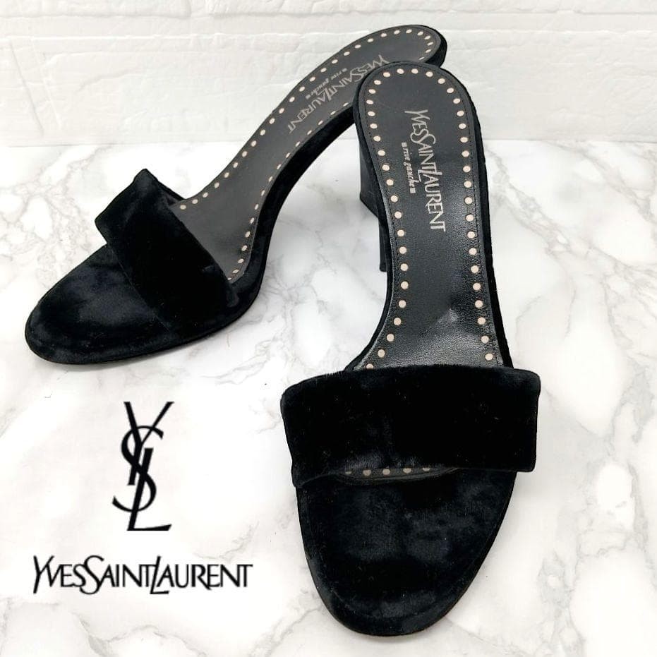 Saint Laurent Sandals Shoes Mule EU 37 US 7 Velour Black Authentic
