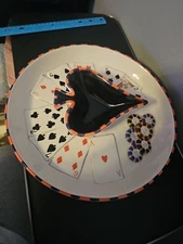 VINTAGE 1980 12" MAIN STREET 3D PORCELAIN POKER THEME Chips And Dip Plate!