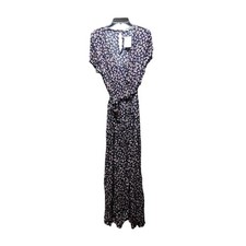 Velvet Torch Size Medium blue Floral Print Midi Dress Faux Wrap V-neck NEW Belt