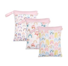 Wet Dry Bags for Baby Waterproof Reusable Washable 3pcs/set Pink Rainbow design