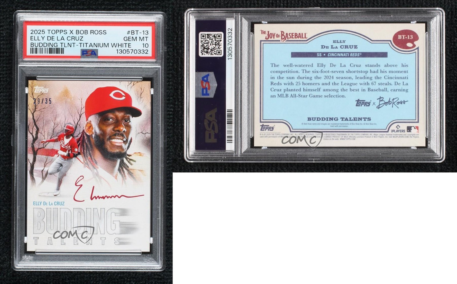 2025 Topps X Bob Ross Budding Talent Titanium White 29/35 Elly De La Cruz PSA 10 view 3