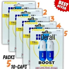 Derall Boost 775mg – Focus, Energy, Clarity – 5 Pack (10 Capsules) – Free Ship