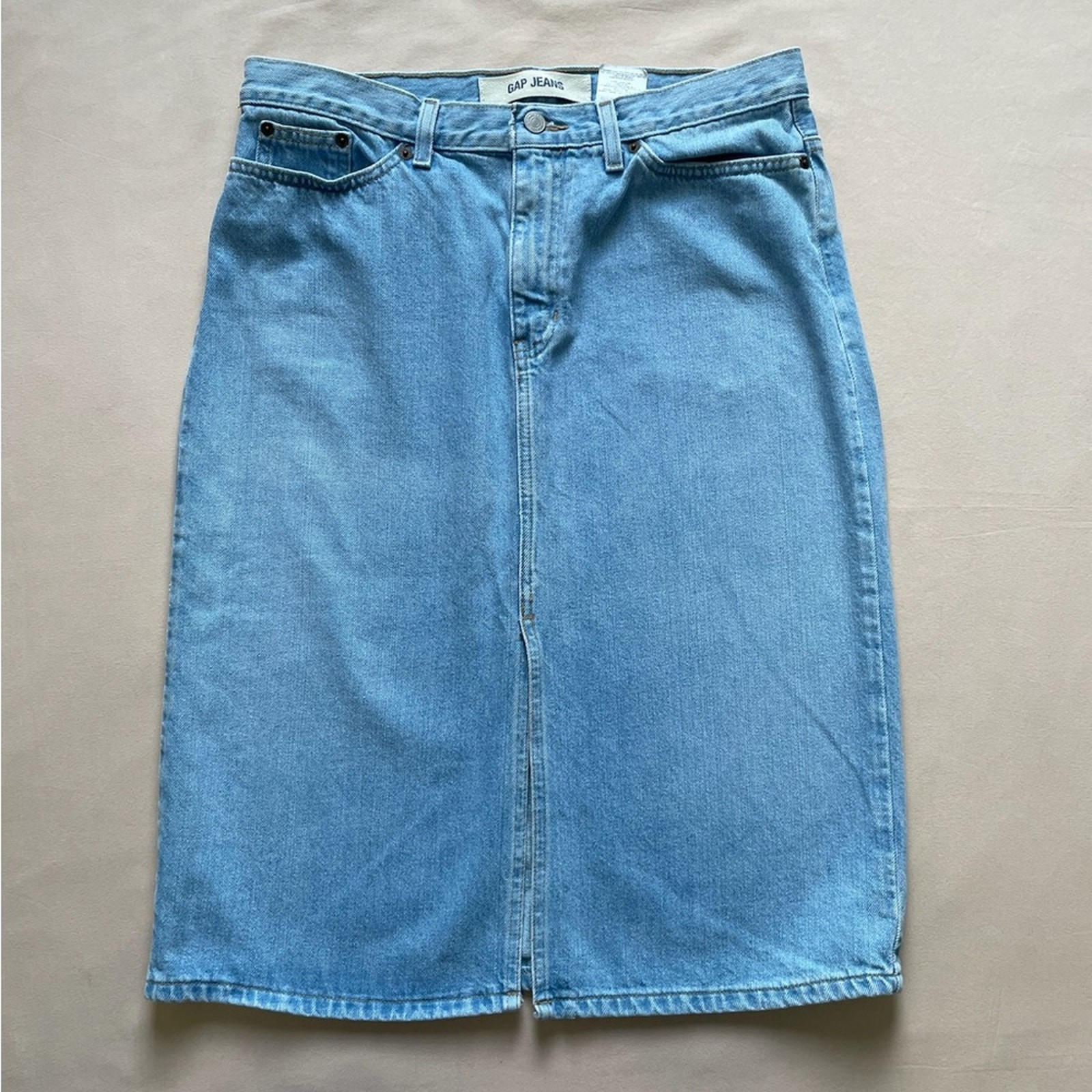 Gap Y2K Womens Light Blue Denim Skirt Size 12 Front Slit Knee Length