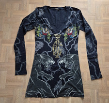 Christian Audigier Minikleid Long-shirt Gr. L schwarz Strass Design Ed Hardy