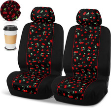 Red Cherry Pattern Car Seat Cover Set For Front Seats With Headrest Covers And Red Cherry Pattern Car Seat Cover Set For Front Seats With Headrest Covers And