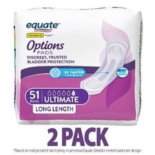 Equate Options Women's Incontinence Pads, Long Length 102 Count 
