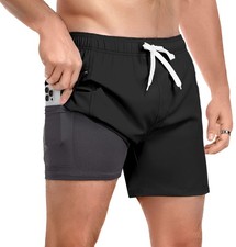 2 in 1 Men  s Swim Trunks 5 Inch with Compression Liner Quick Dry Board Shorts...