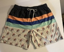 Buc-ees Mens Swim Trunks Size 2X Logo Print Pockets Green Stripe Shorts Stretch