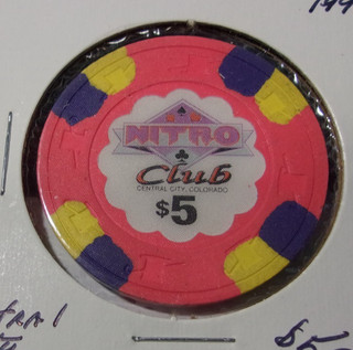 NITRO CLUB CASINO 1994 $5 hotel casino gaming poker chip Central City CO