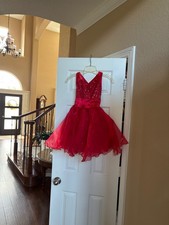 Weissman Dancewear MC Red Sequin Satin Waist Cross Back Dress w Hat NWT