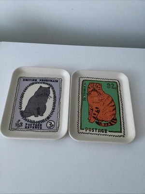 Katze Briefmarken Tabletts Retro Elster Bambus Mini Tabletts - 18,5x14,5cm
