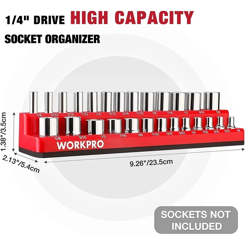 WORKPRO 2PIECES 1/2" / 1/4" Magnetic Socket Organizer Set Tool Cart SAE & Metric - Image 3 of 4