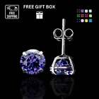 Stud Earrings with Push back 14K White Gold 3mm Round Birthstone