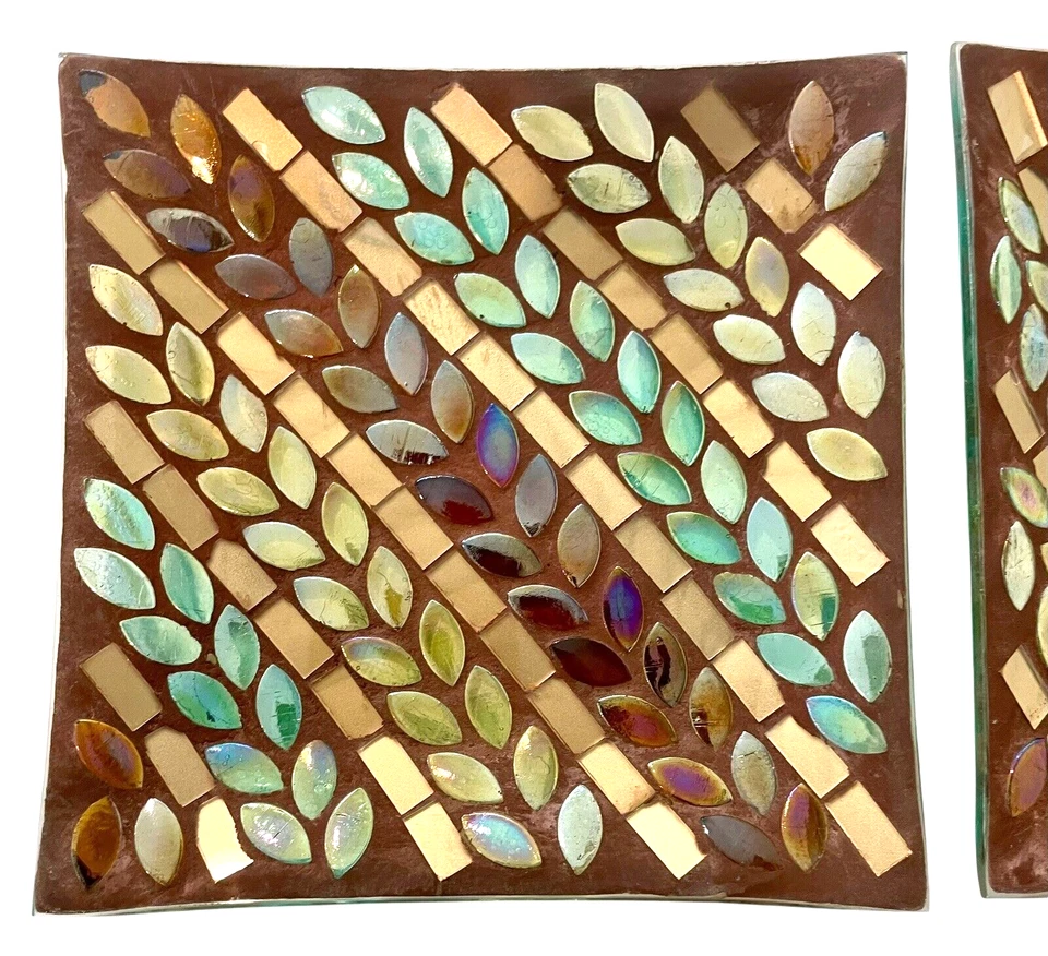 Set of2 Yankee Candle Mosaic Autumn Inspiration Lyrical Leaves Candle Dishes 7" - Image 2 of 4