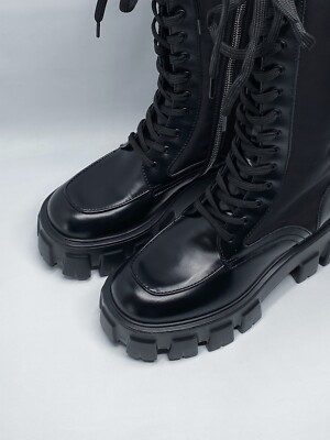 Prada Lug-Sole Tall Leather Combat Boots size 35 | eBay display picture 2