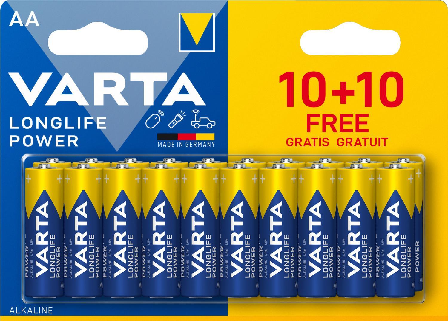 Batteria LongLife POWER AA 10+10 Free Alk. Varta 4906121490