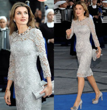 Elegant Silver Lace Midi DressSatin Lining Ideal for Mother of the Bride Dress