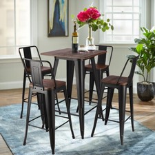 High-Leg Industrial Wood Top Bar Stool Table Indoor Outdoor Cafe Bistro Chair UK