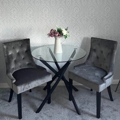 Small Round Glass Dining Table Breakfast Kitchen Living Room Furniture Metal