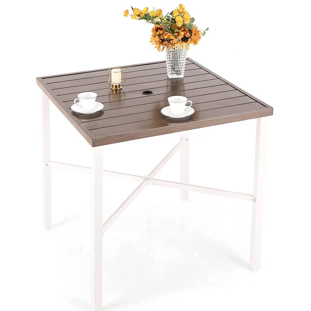 Patio Bar Table Outdoor Bar Height Square Metal Dining Table for 4