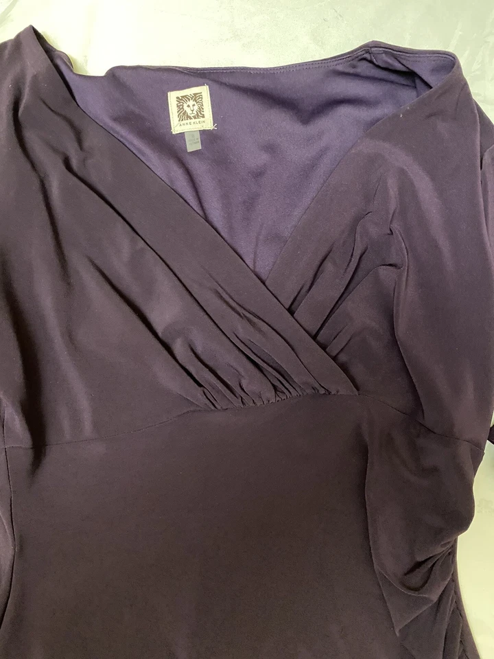 Anne Klein Purple Knee Length Ruched Wrap Long Sleeve Women's Dress Size 8 - Image 4 of 4