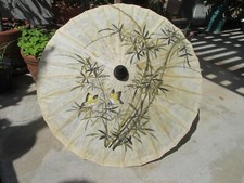 Vintage Asian Sun Parasol Hand Painted Butterflies Rice Paper and Bamboo Handle